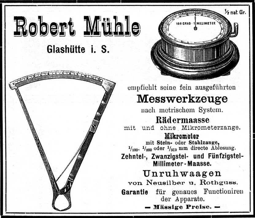 Robert Mühle Glashütte Vintage Werbung Anzeige RMS 1895 Ausstellung