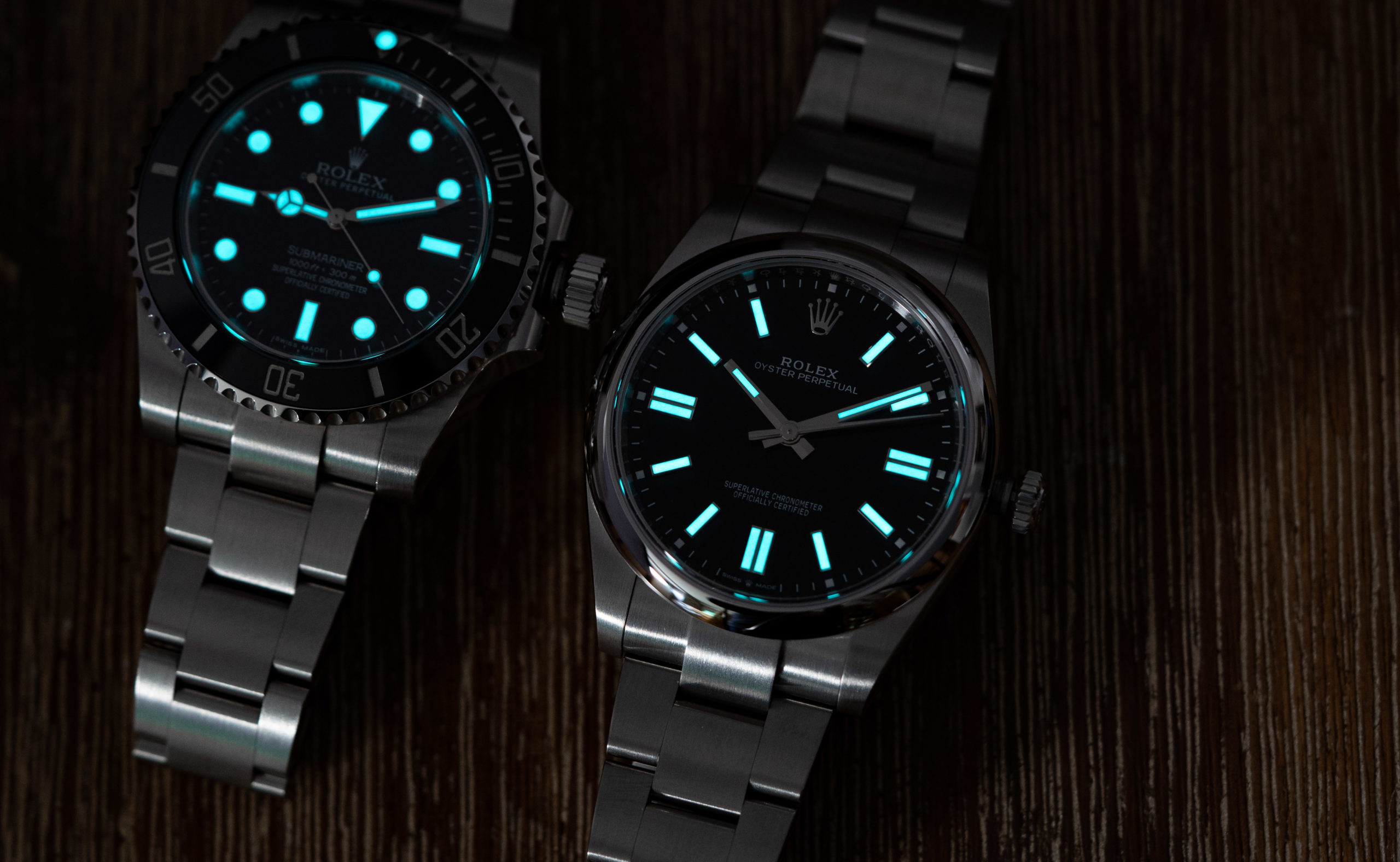 Rolex-Oyster-Perpetual-41-vs.-Submariner-Lume-Chromalight