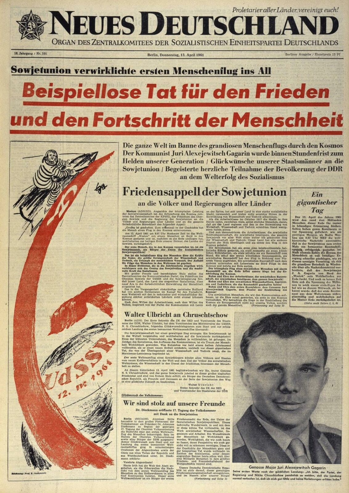 Gagarin Titelseite Neues Deutschland Gagarin Title Page Neues Deutschland