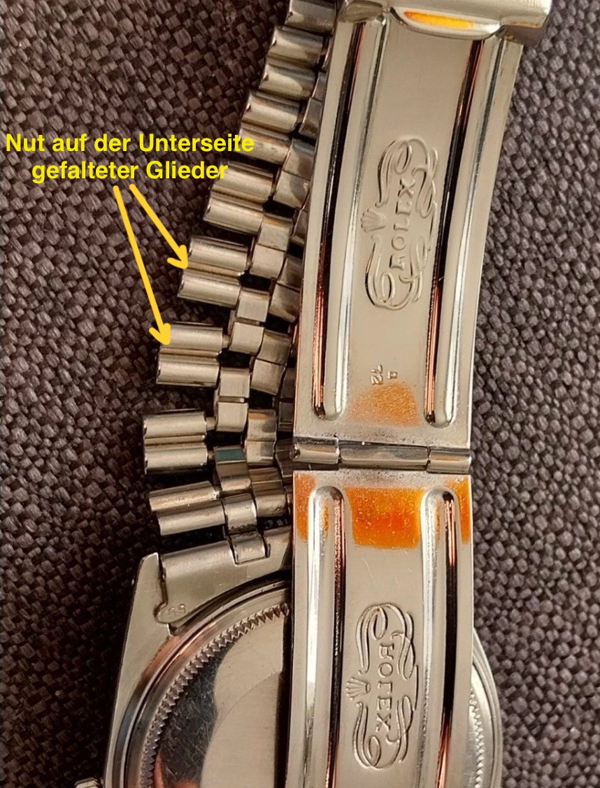 12. Unterseite eines Rolex Jubilee Bands mit gefalteten Gliedern