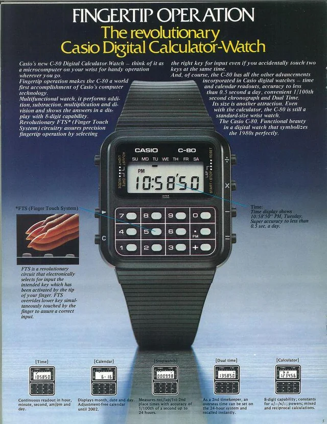 casio c 80 digital calculator watch ad 1980s v0 dab6mstgmebe1